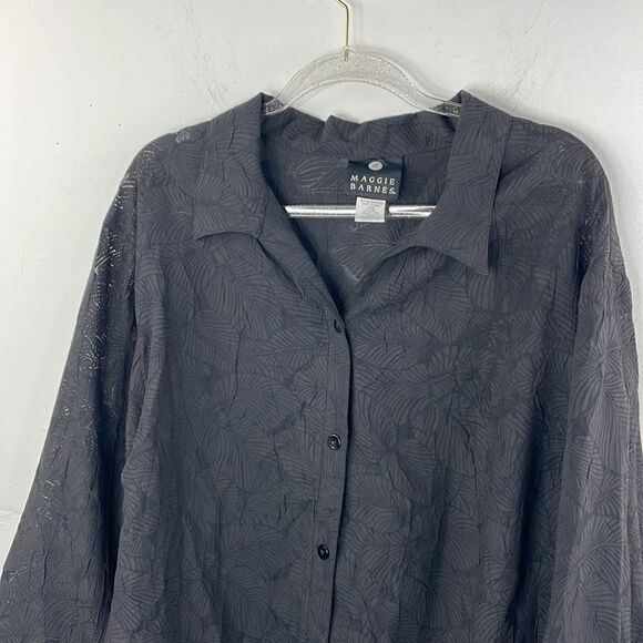 Maggie Barnes Black Tropical design crinkled button down 3/4 sleeves size 32W - Picture 3 of 8